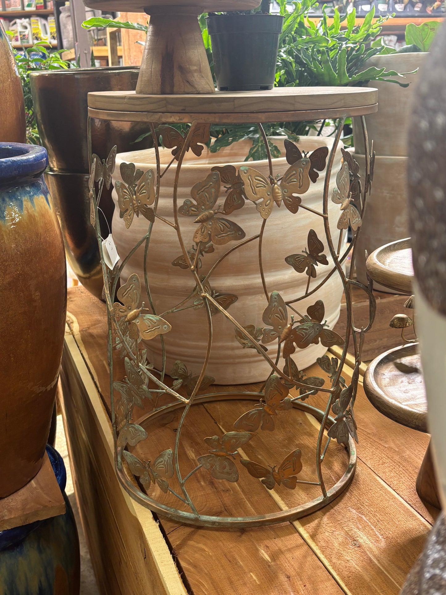 Plant Stand, Gold Butterflies Metal