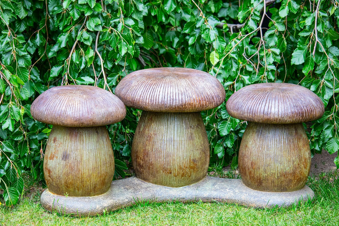 Bench, Concrete, Three Mushroom 1-Piece (H-2804)
