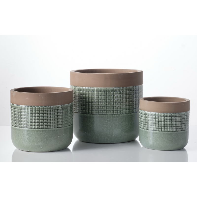Planter, Glazed, Check Two Natural