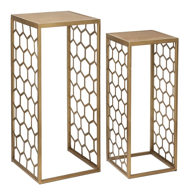 Plant Stand, Metal/Wood, Golden Honeycomb