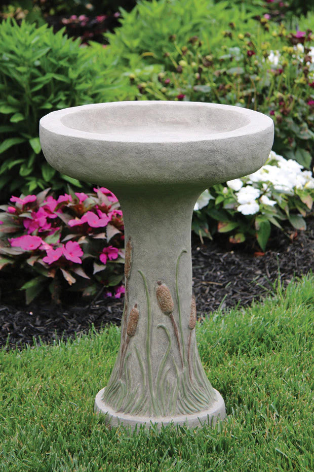 Birdbath, Concrete Cattail 1-Piece (M-9773)