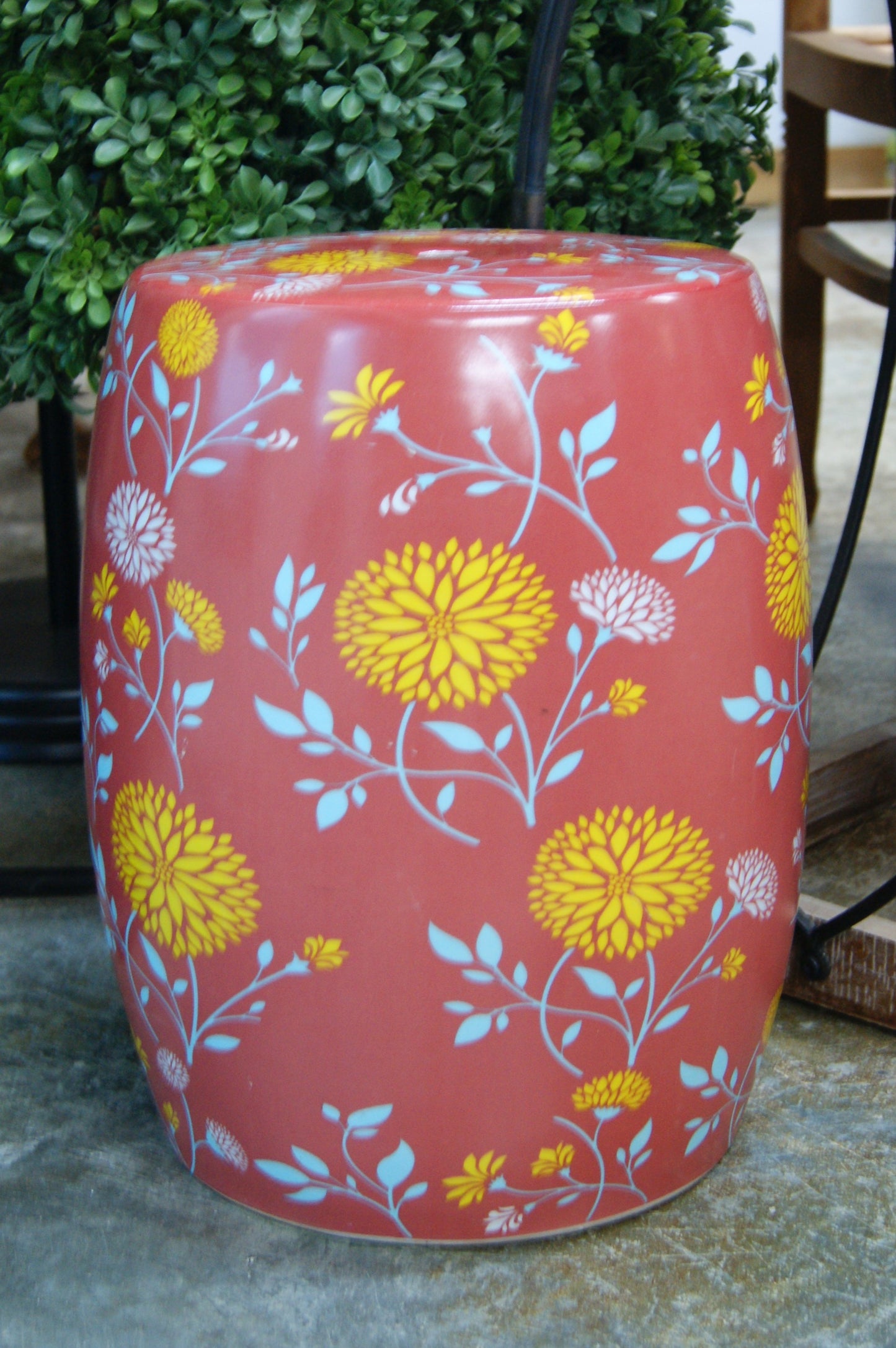 Seat, Garden Cheerful Flowers, Glazed Clay