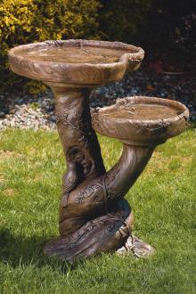 Birdbath, Concrete Double Woodscape 1-Piece (M-9150)