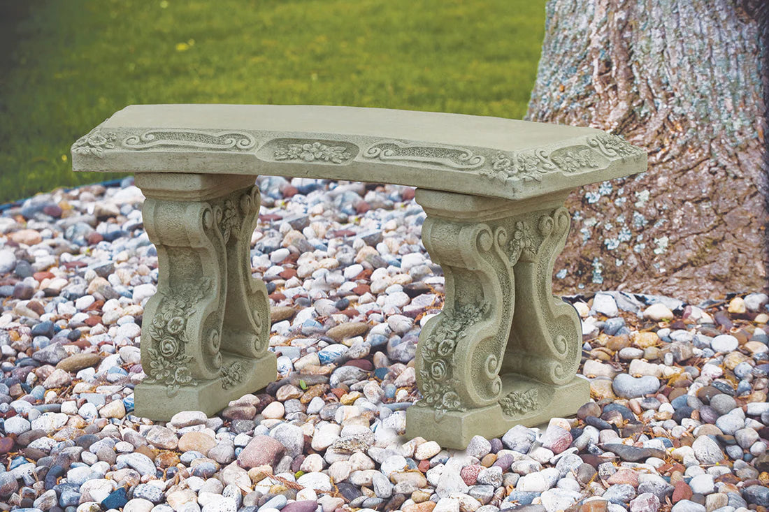 Bench, Concrete, Floral 3-Piece (M-4242)