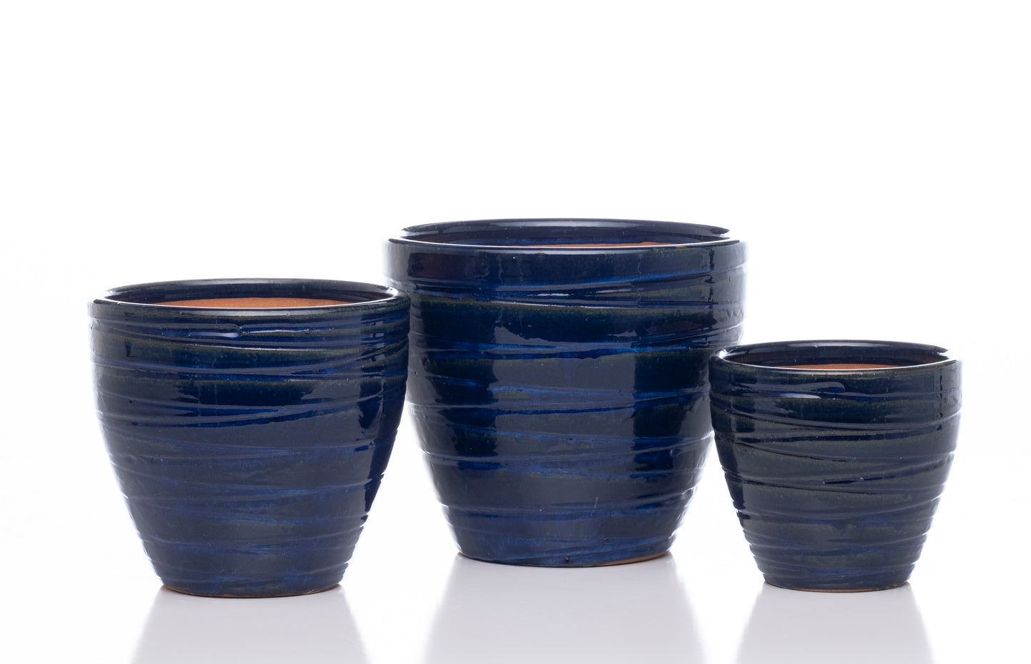 Planter, Glazed, Grooved Egg Blue