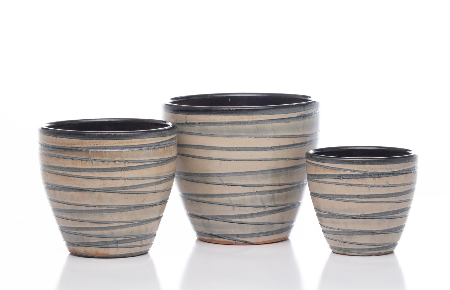 Planter, Glazed, Grooved Egg, Black/Brown