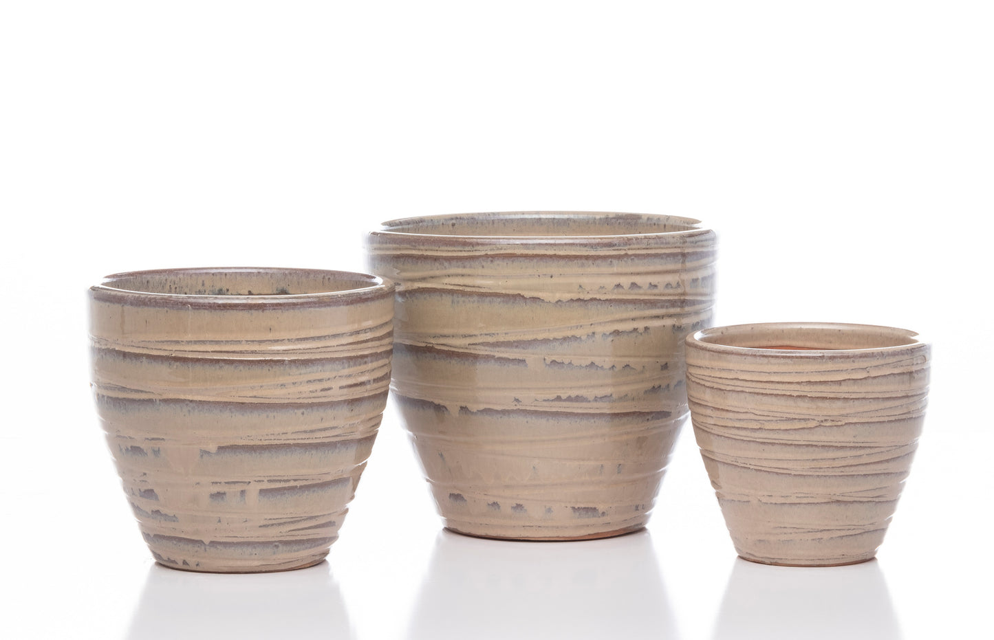 Planter, Glazed, Grooved Egg Brown/White