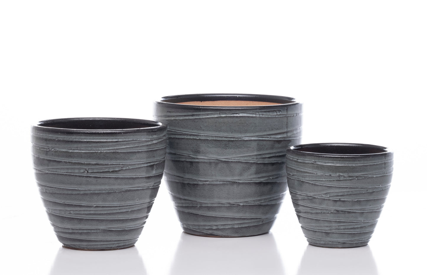 Planter, Glazed, Grooved Egg Tropic Grey