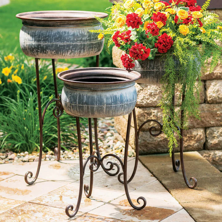 Planter, Metal, Bowl on Stand