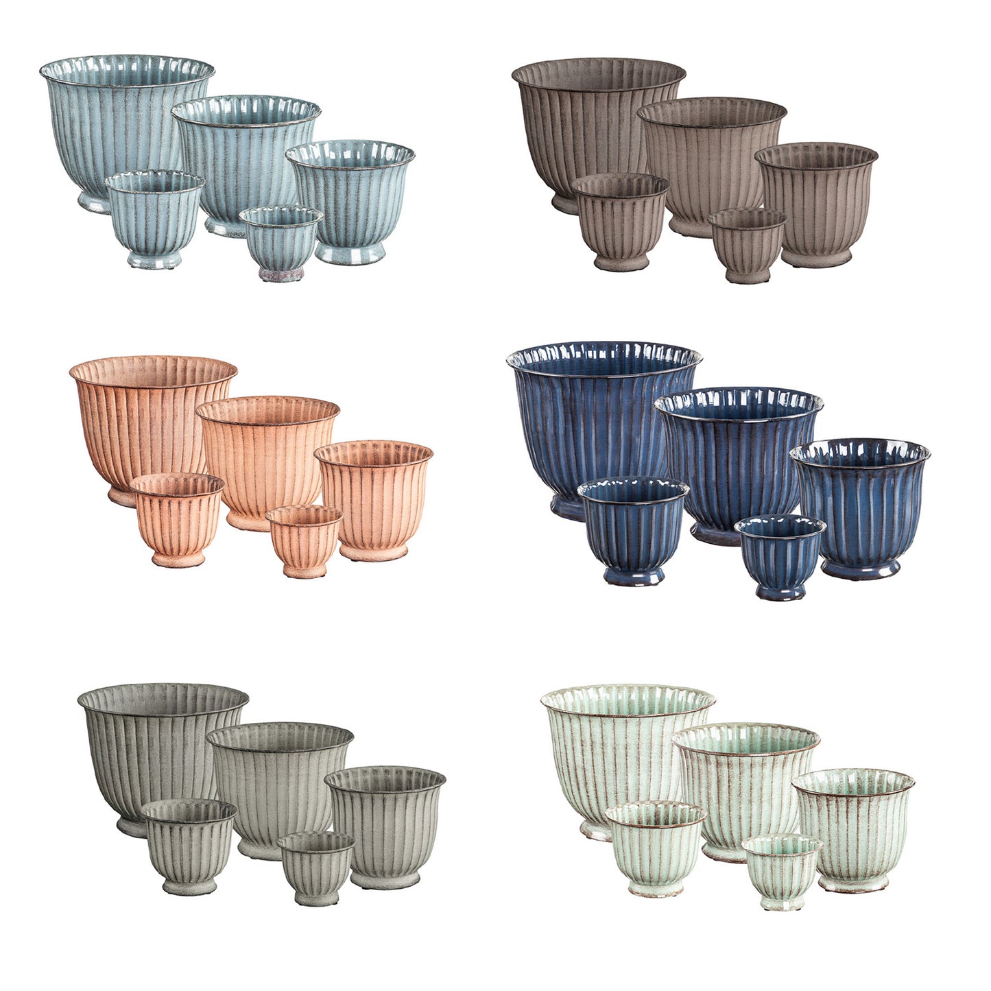 Planter, Metal, Bell Ribbed