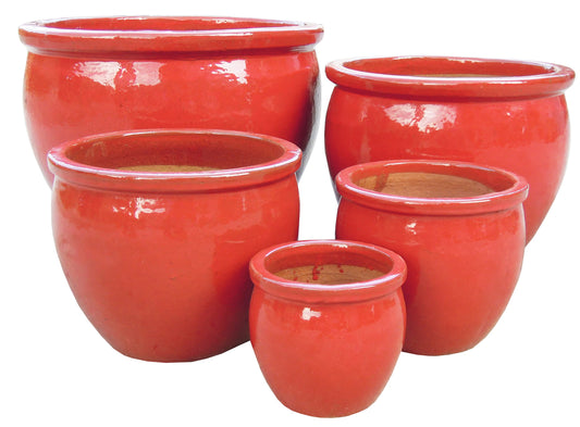 Planter, Glazed, Red
