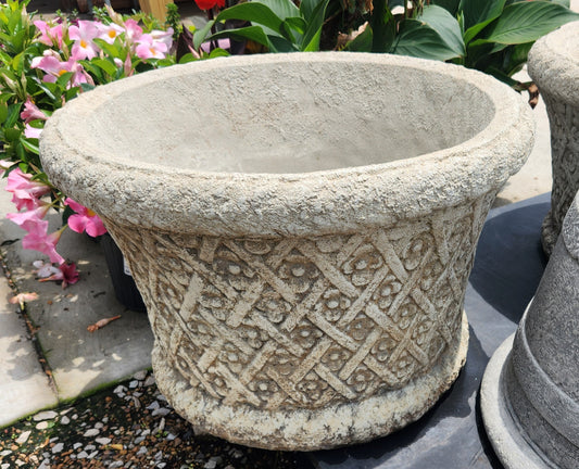 Planter, Concrete, Flower Weave Round