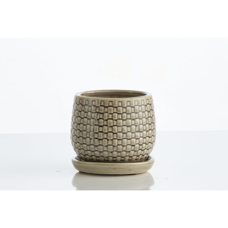 Planter- Basketweave w/ Saucer