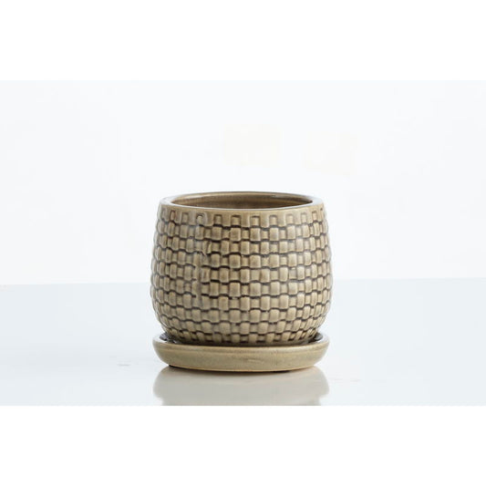 Planter- Basketweave w/ Saucer