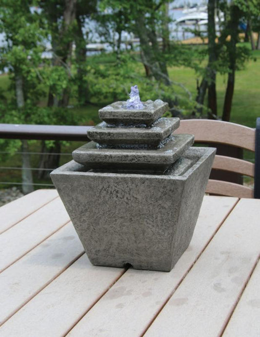Fountain, Concrete, Square Tiered Fountain 2-Piece (M-3839)