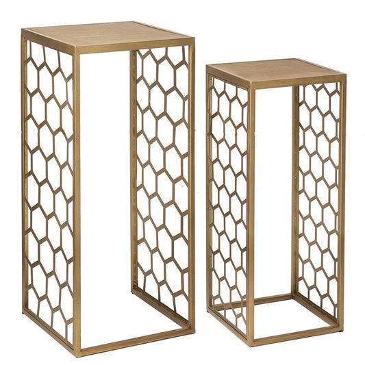 Plant Stand, Metal/Wood, Golden Honeycomb