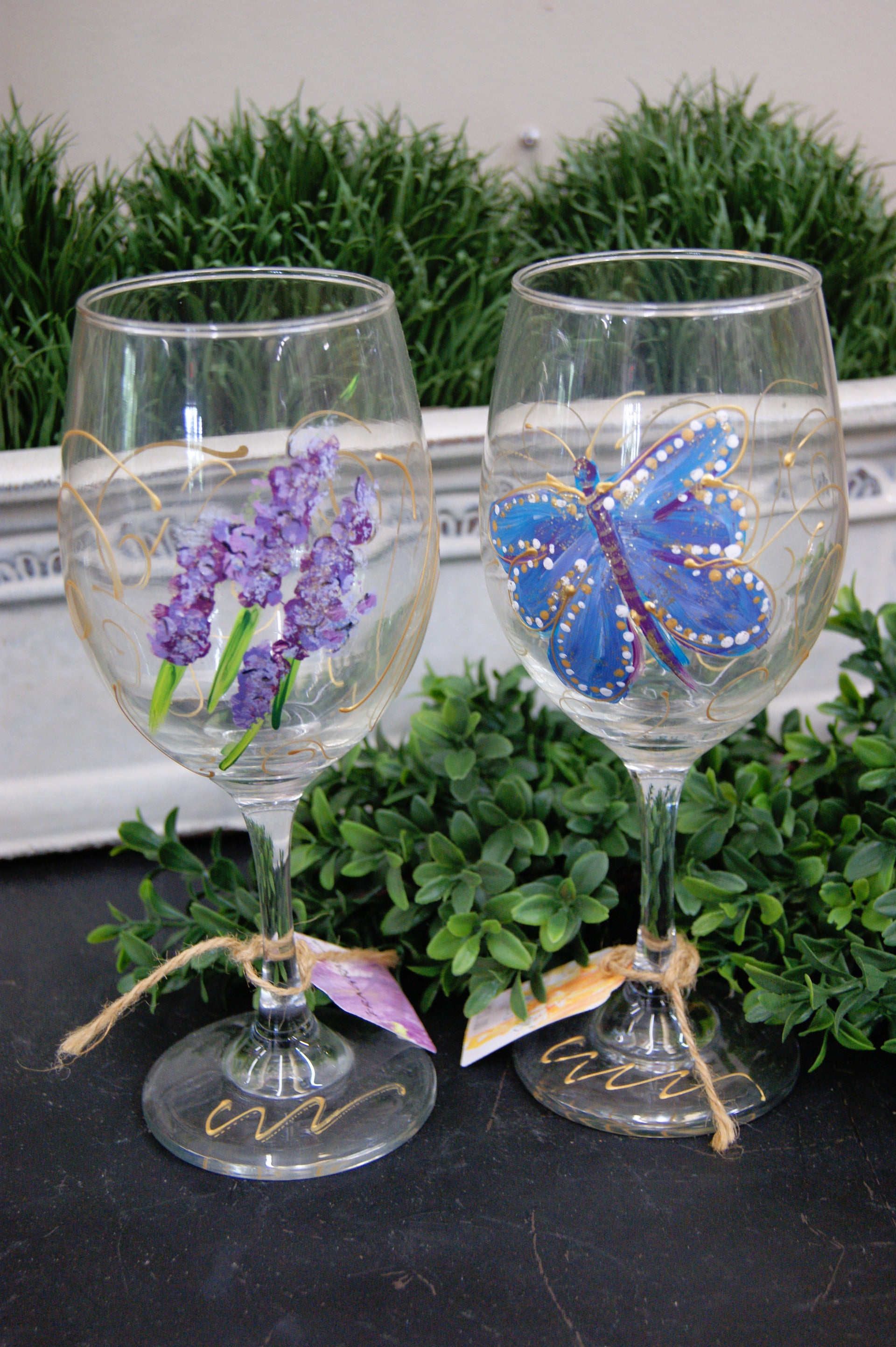 Wine Glass, Hand Painted  Passiglia Landscape, Nursery & Garden Center
