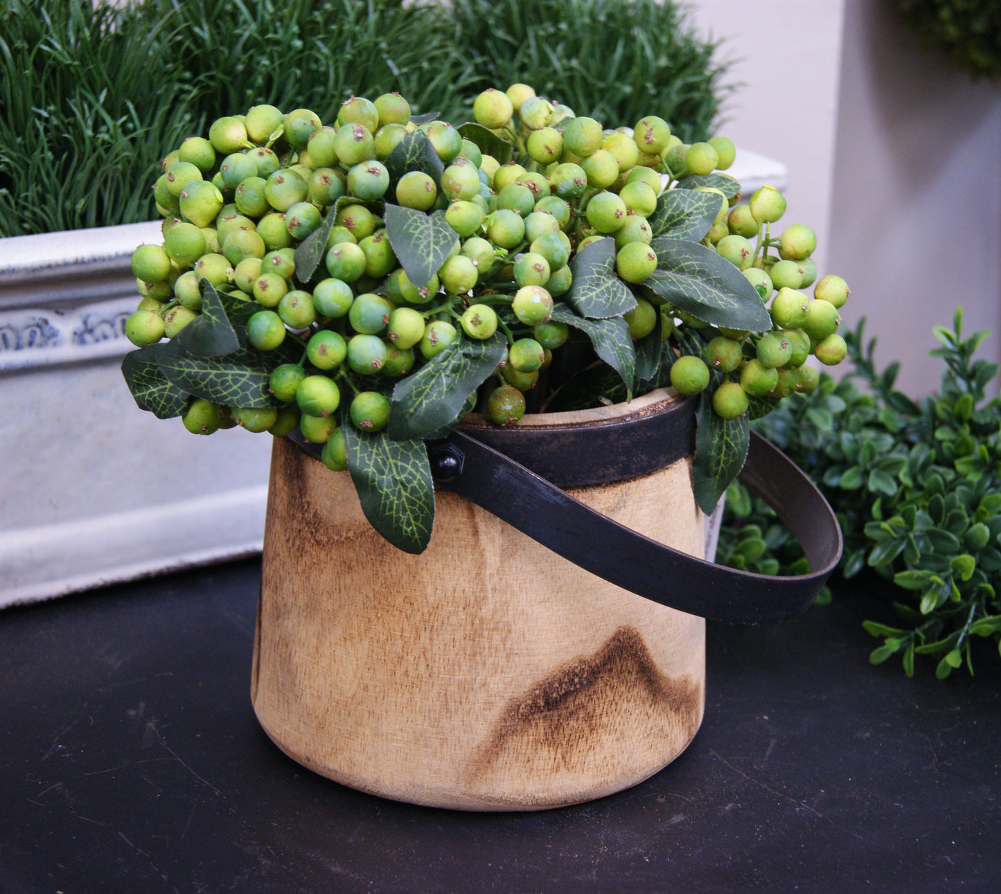 Planter, Wood/Metal, Pail w/ Handle
