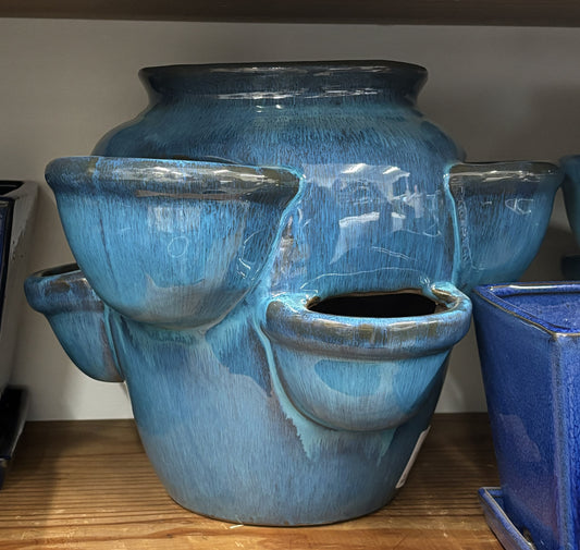 Planter, Glazed, Strawberry Jar 6 Pocket