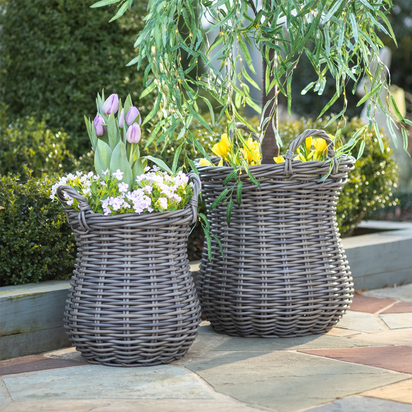 Pot Cover, PVC Wicker Basket Tall w/ Liner