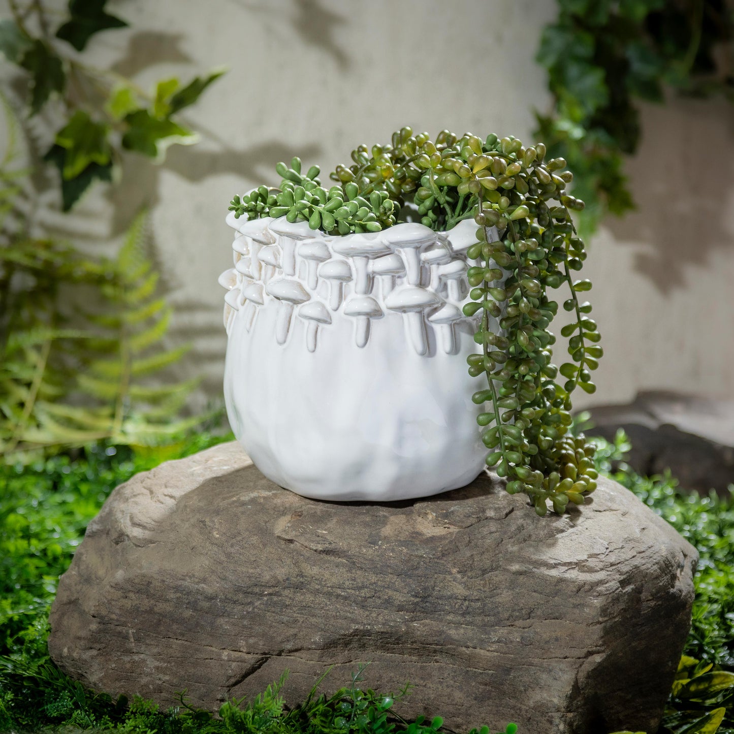 Planter- Mushroom, White Ceramic