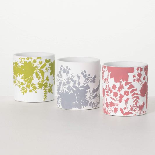 Planter, Glazed, Floral Silhouette