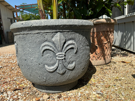 Planter, Concrete, Fleur De Lis Round